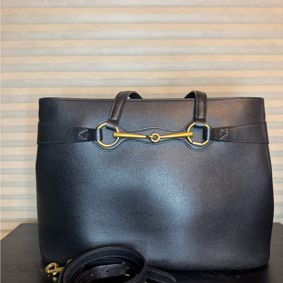 Gucci Horsebit Two Way Black Leather Tote Bag - Picture 1 of 8